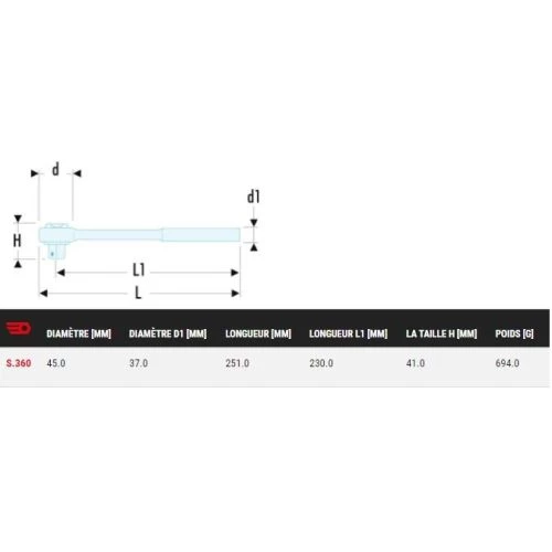 Cliquet 1/2'' à manche hélicoïdal Facom action rapide S.360 – Image 2