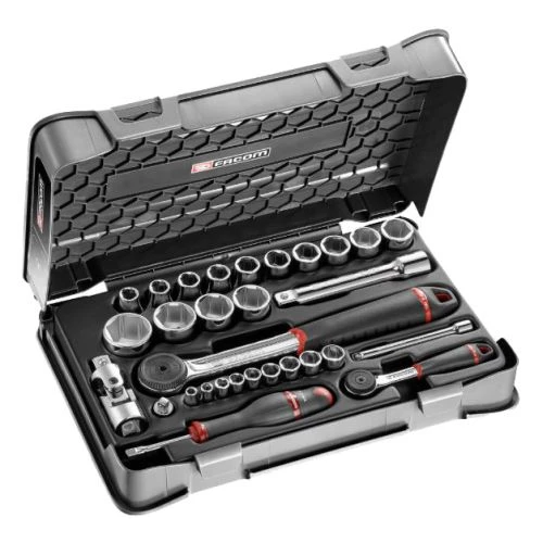 Coffret douilles 1/4'' - 1/2'' Facom 6 pans métriques - 30 pièces - RS.161-1PB